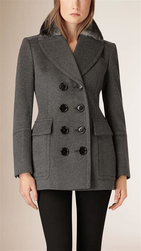 cashmere and fur coat - cashmere pea coat women.